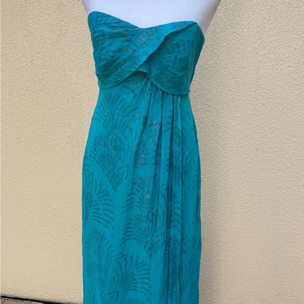 Nicole miller strapless silk maxi turquoise blue dress - Picture 6 of 9